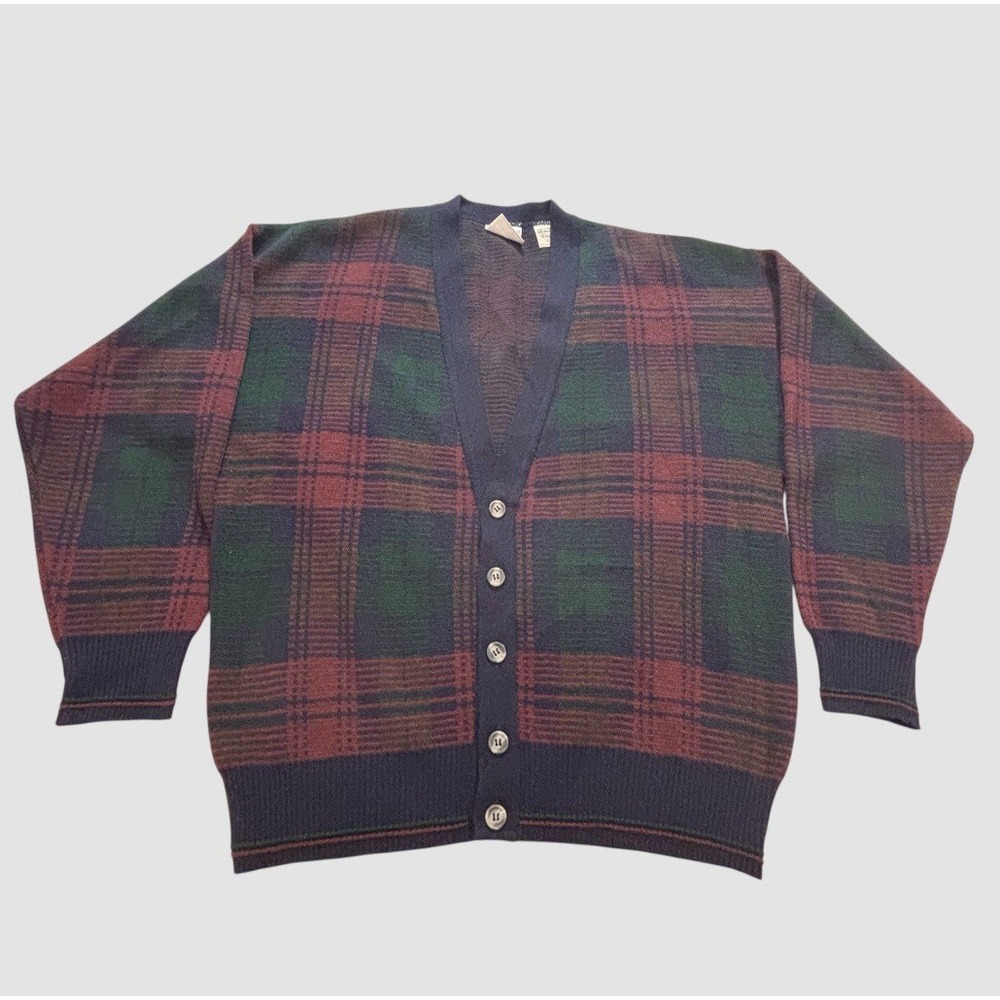 Vintage Giorgio di Firenze Men's L Plaid Cardigan Sweater Made In Italy Academia